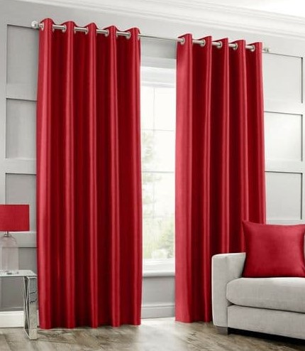 Plain Silk Curtains red