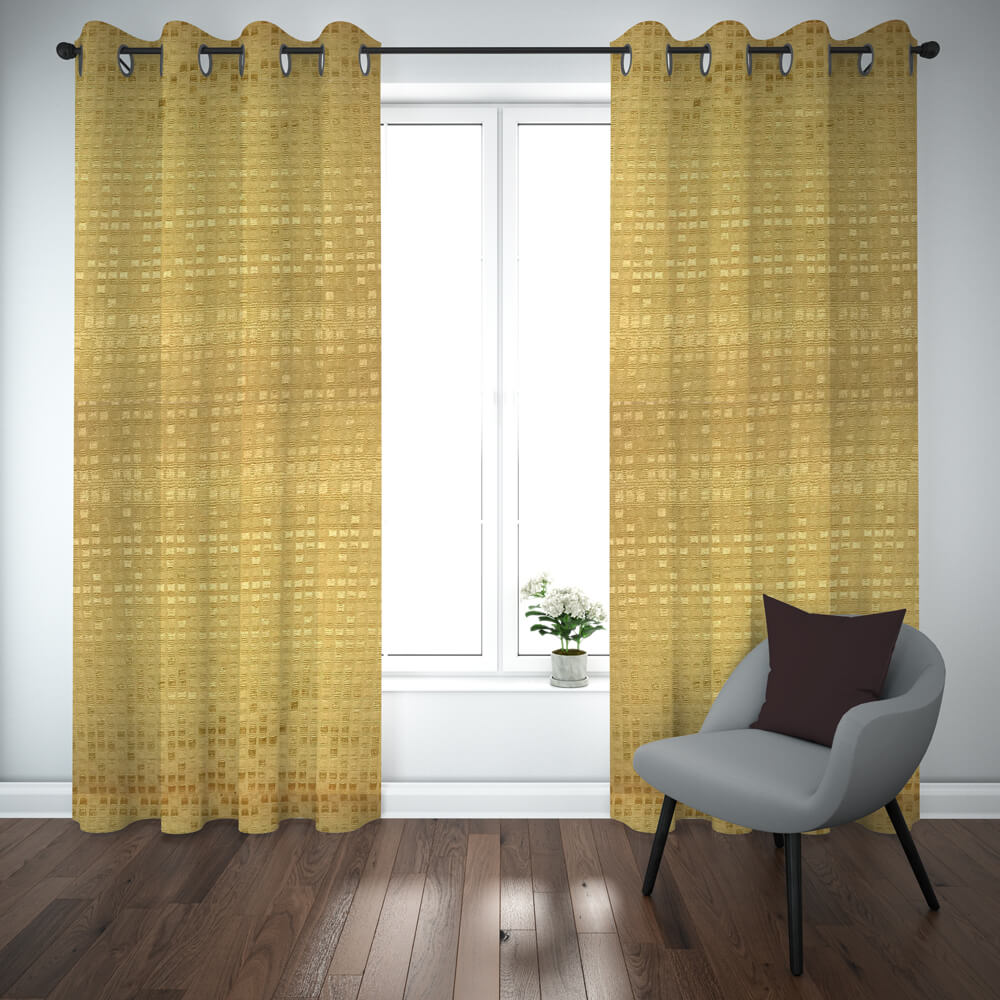 Self Jacquard Curtains Yellow