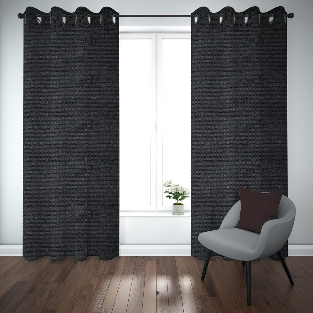 Self Jacquard Curtains Black
