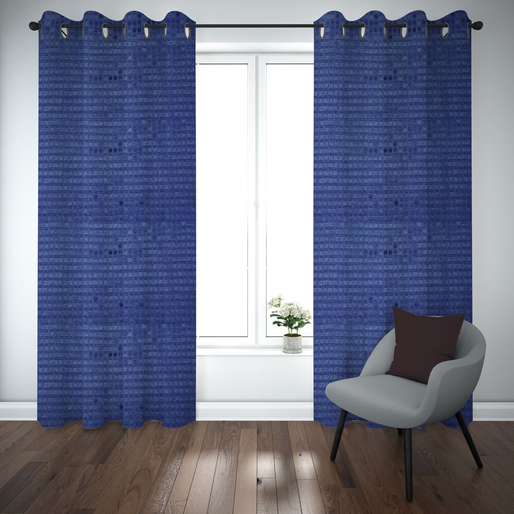 Self Jacquard Curtains blue