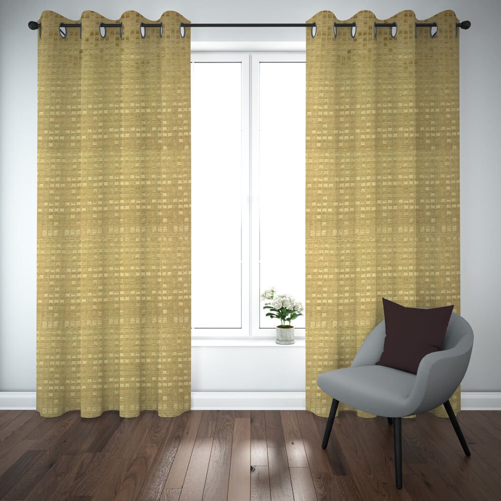 Self Jacquard Curtains Golden