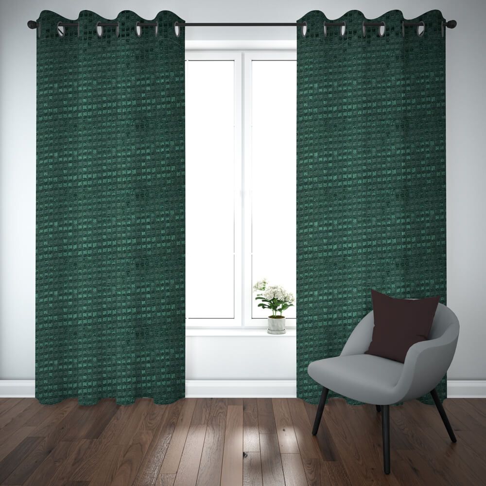 Self Jacquard Curtains dark green