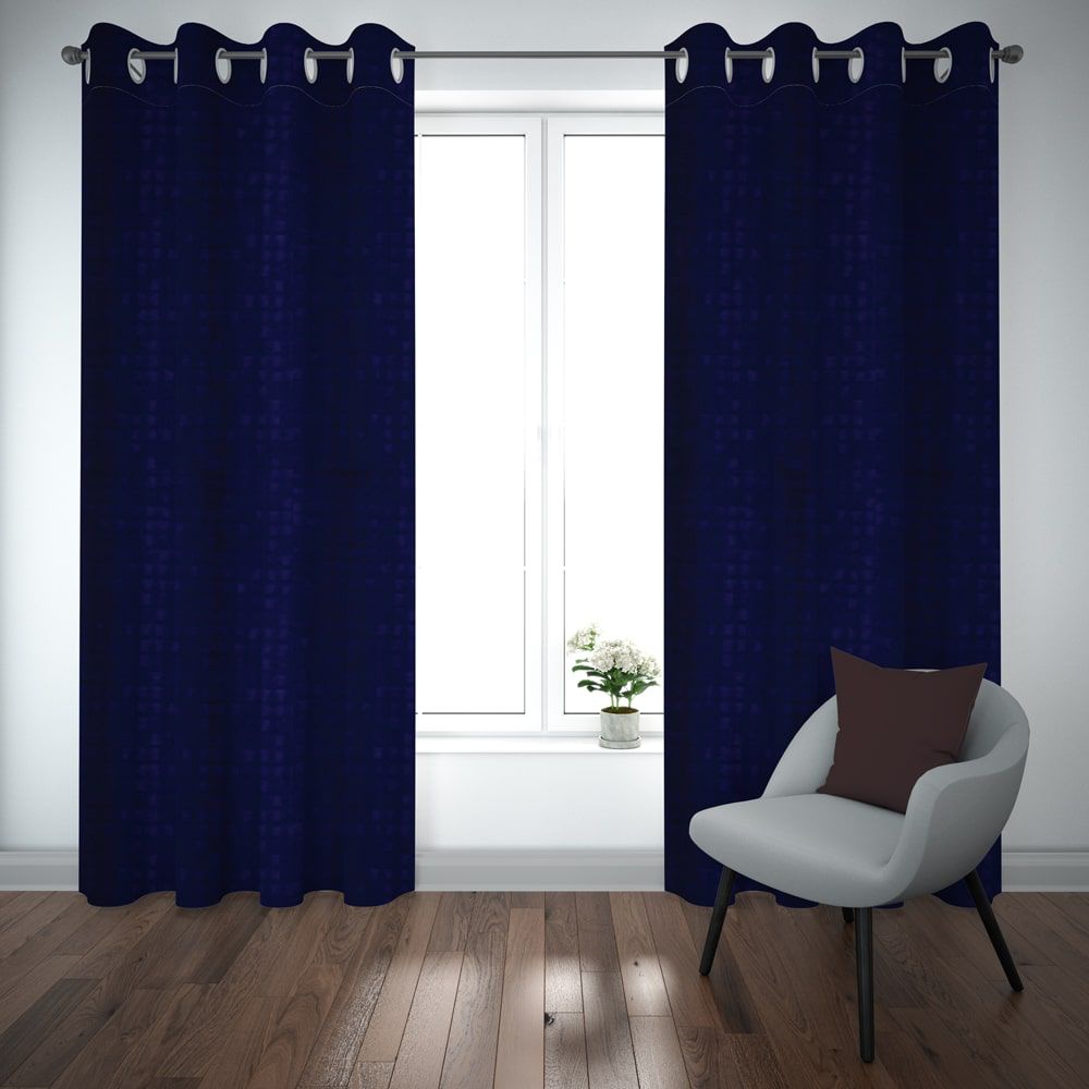 Self Jacquard Curtains Navy Blue