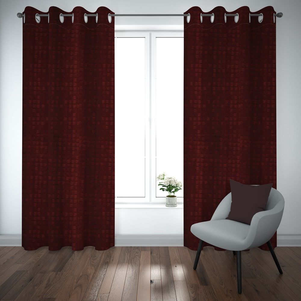 Self Jacquard Curtains red