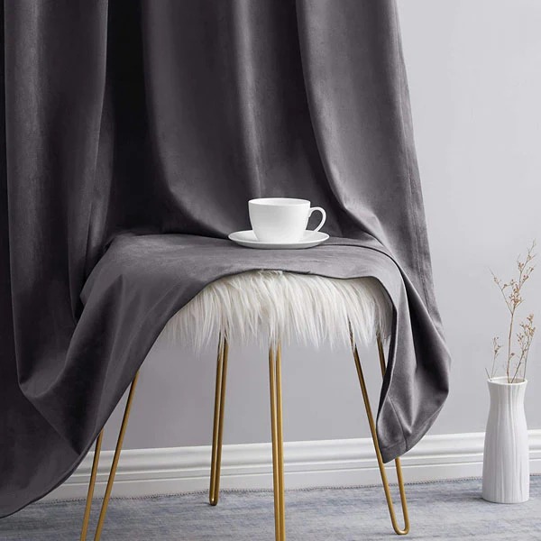 Alternative view of Plain Dyed Luxury Velvet Curtains Dark Grey ( 2 Curtain Set )