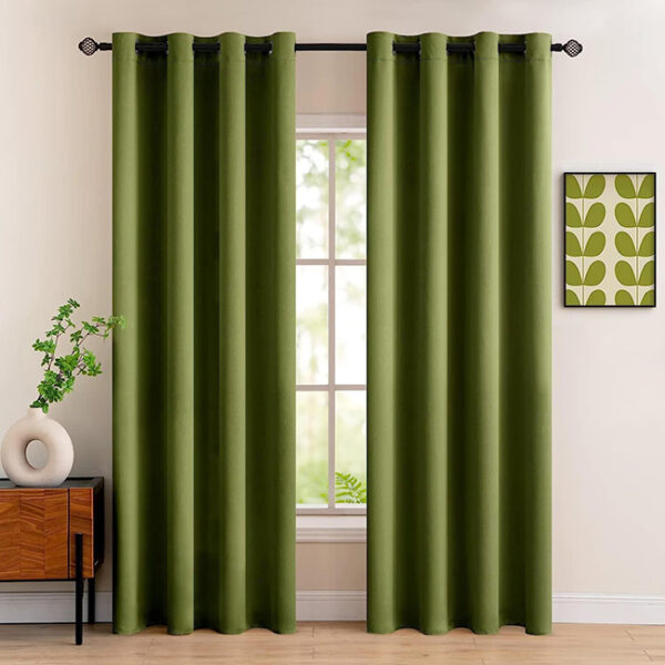 Self Plain Curtains olive Green