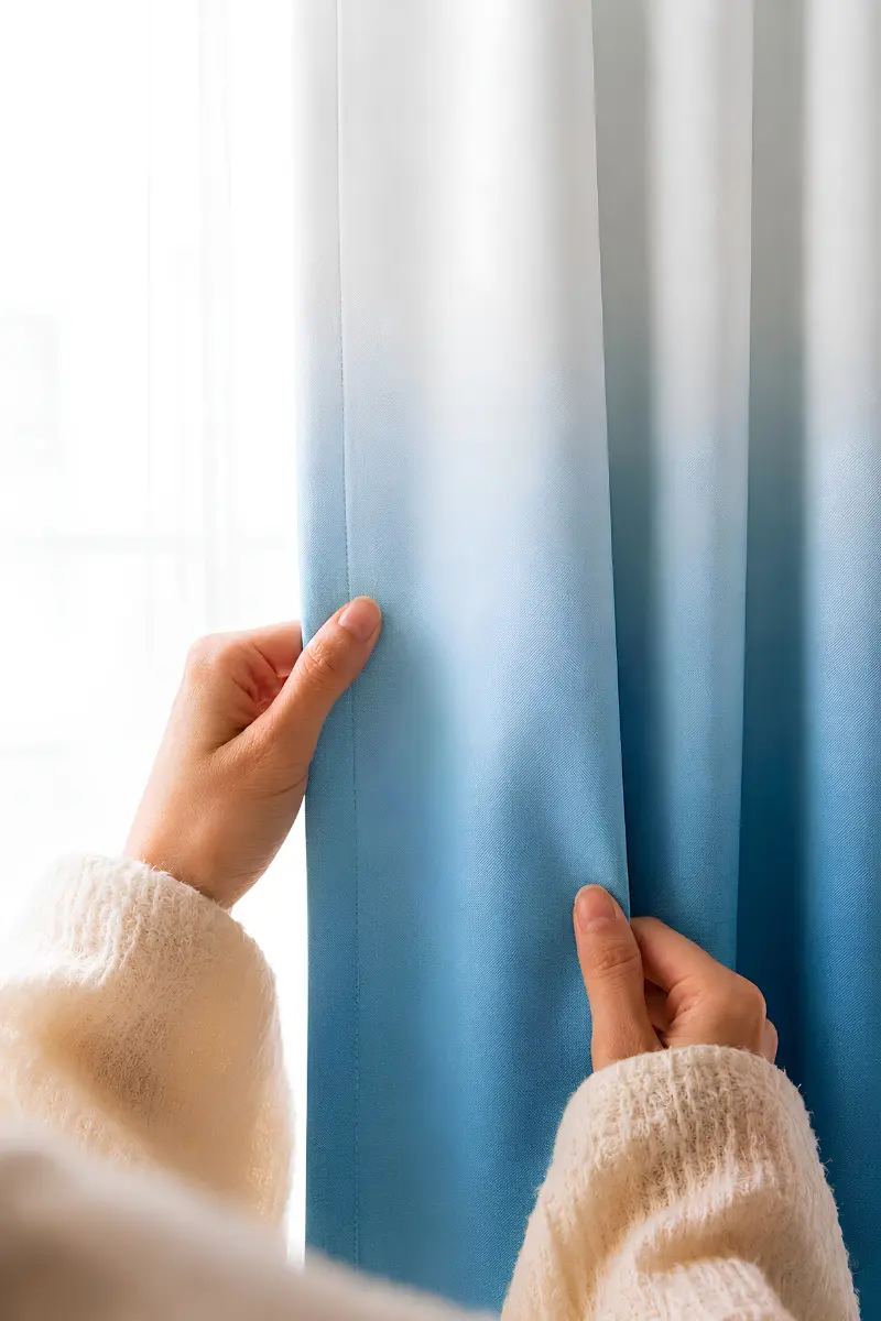 Alternative view of SKY BLUE DIP-DYE OMBRE VELVET CURTAINS – SET OF 2 PANELS