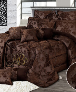 Palachi Velvet Bridal Bed Set 14Pcs Chocolate Brown