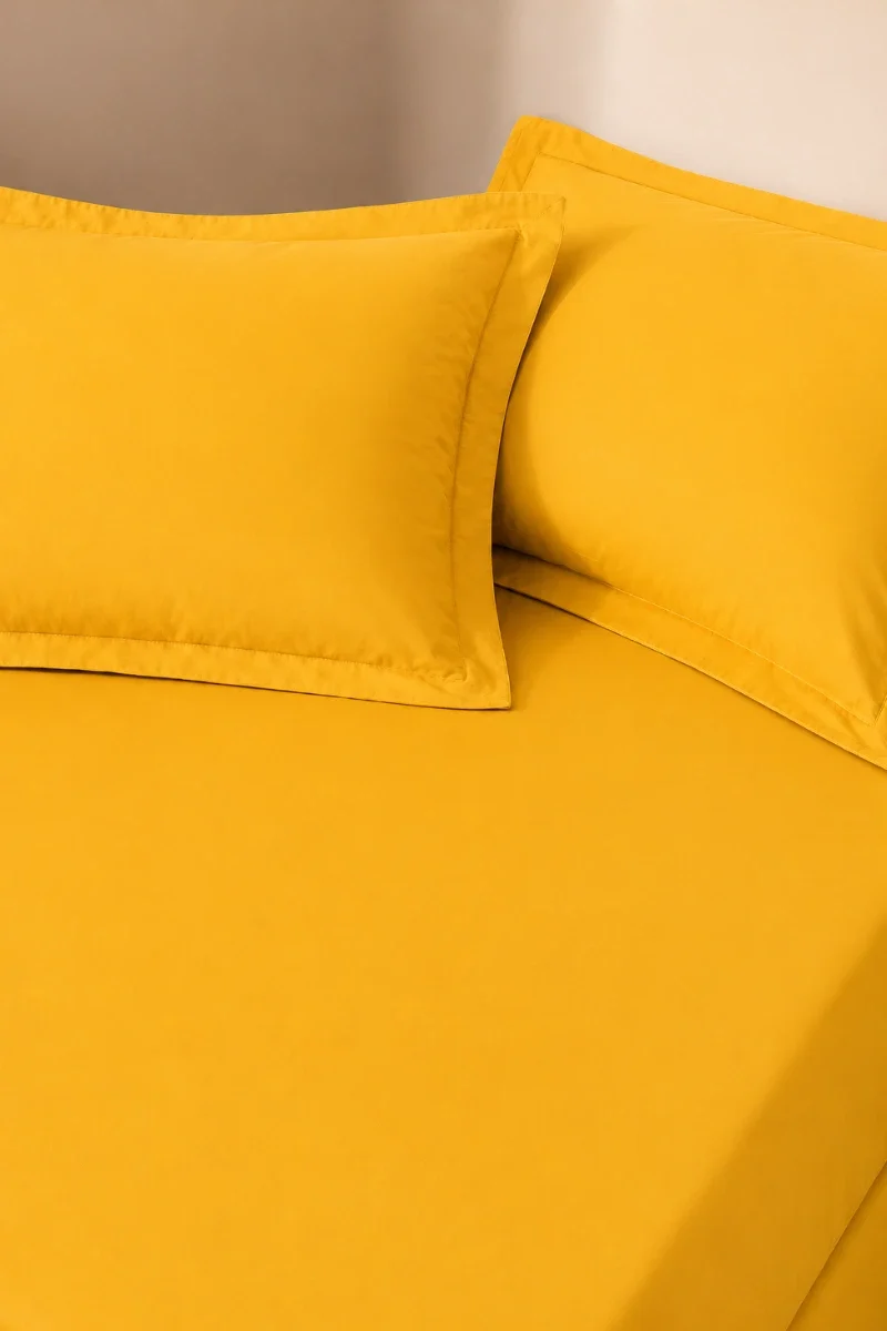 Alternative view of MUSTARD YELLOW SOLID COTTON FITTED BEDSHEET - 3PCS