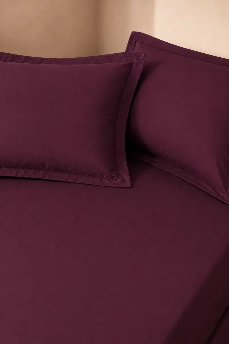 Alternative view of PLUM SOLID COTTON FITTED BEDSHEET - 3PCS
