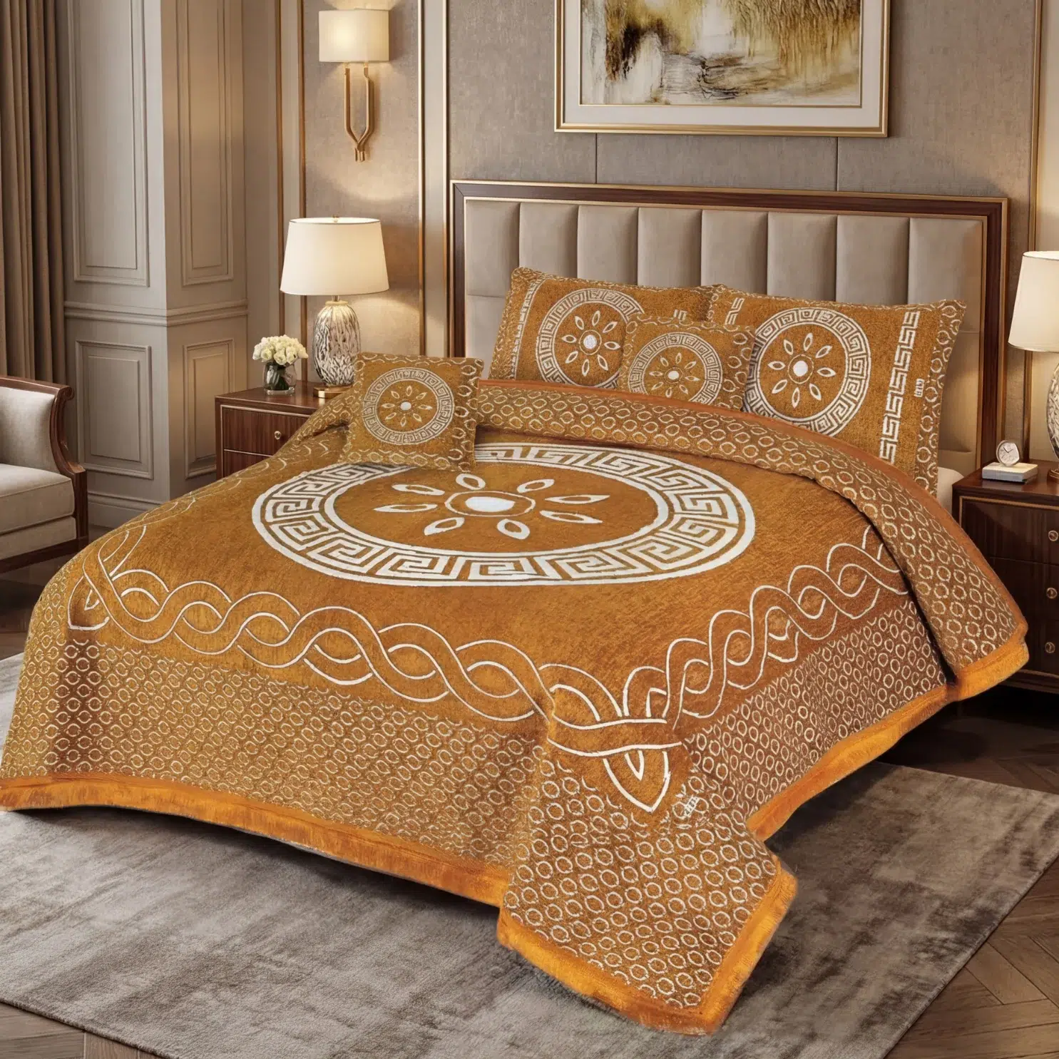 Jacquard Velvet Bedsheets yellow