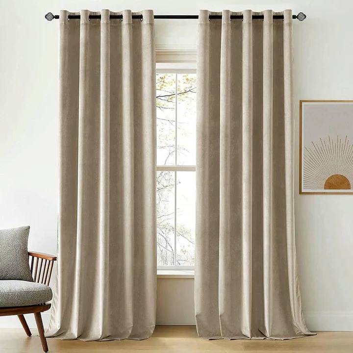 Luxury Velvet Curtains Beige