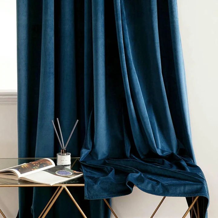 Alternative view of Plain Dyed Luxury Velvet Curtains Blue ( 2 Curtain Set )