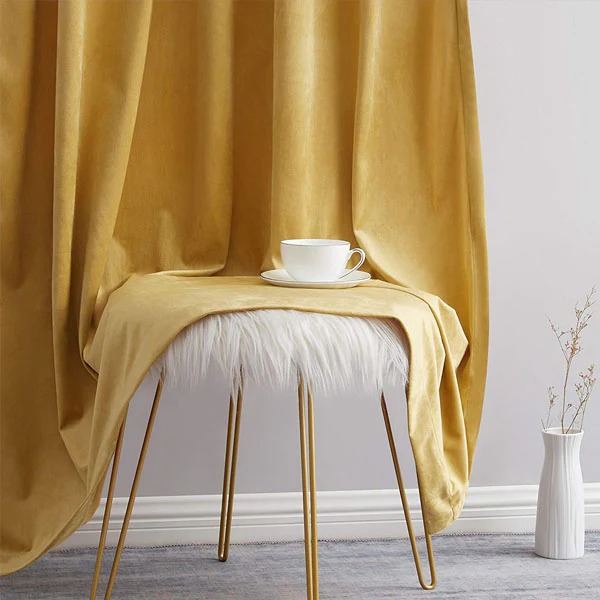 Alternative view of Plain Dyed Luxury Velvet Curtains Golden ( 2 Curtain Set )