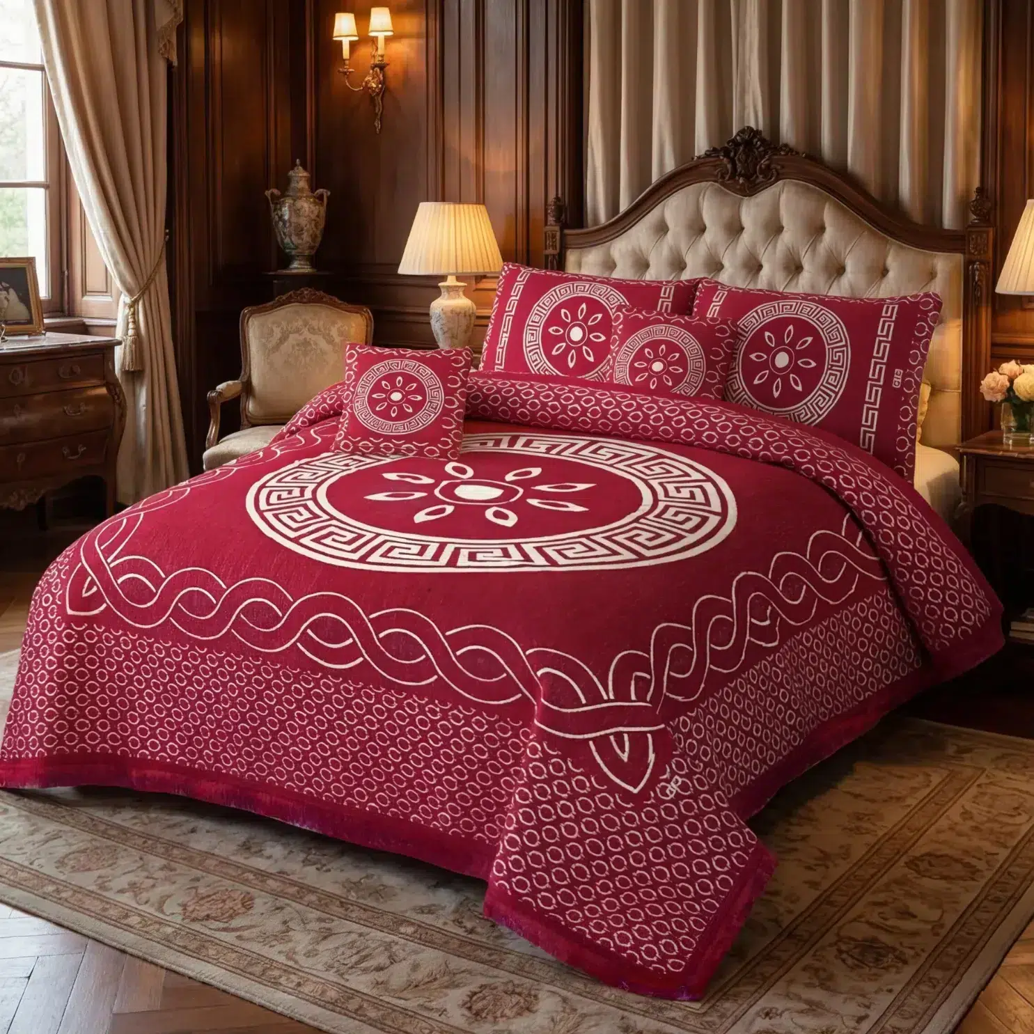 Jacquard Velvet Bedsheets red
