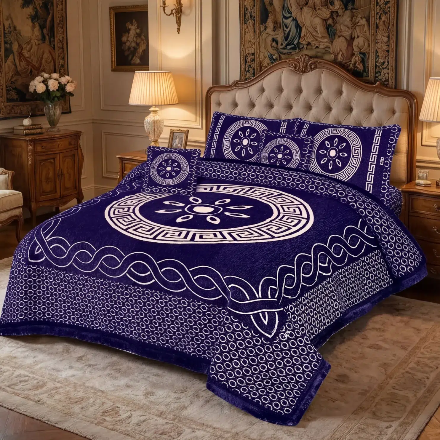 Jacquard Velvet Bedsheets rblue