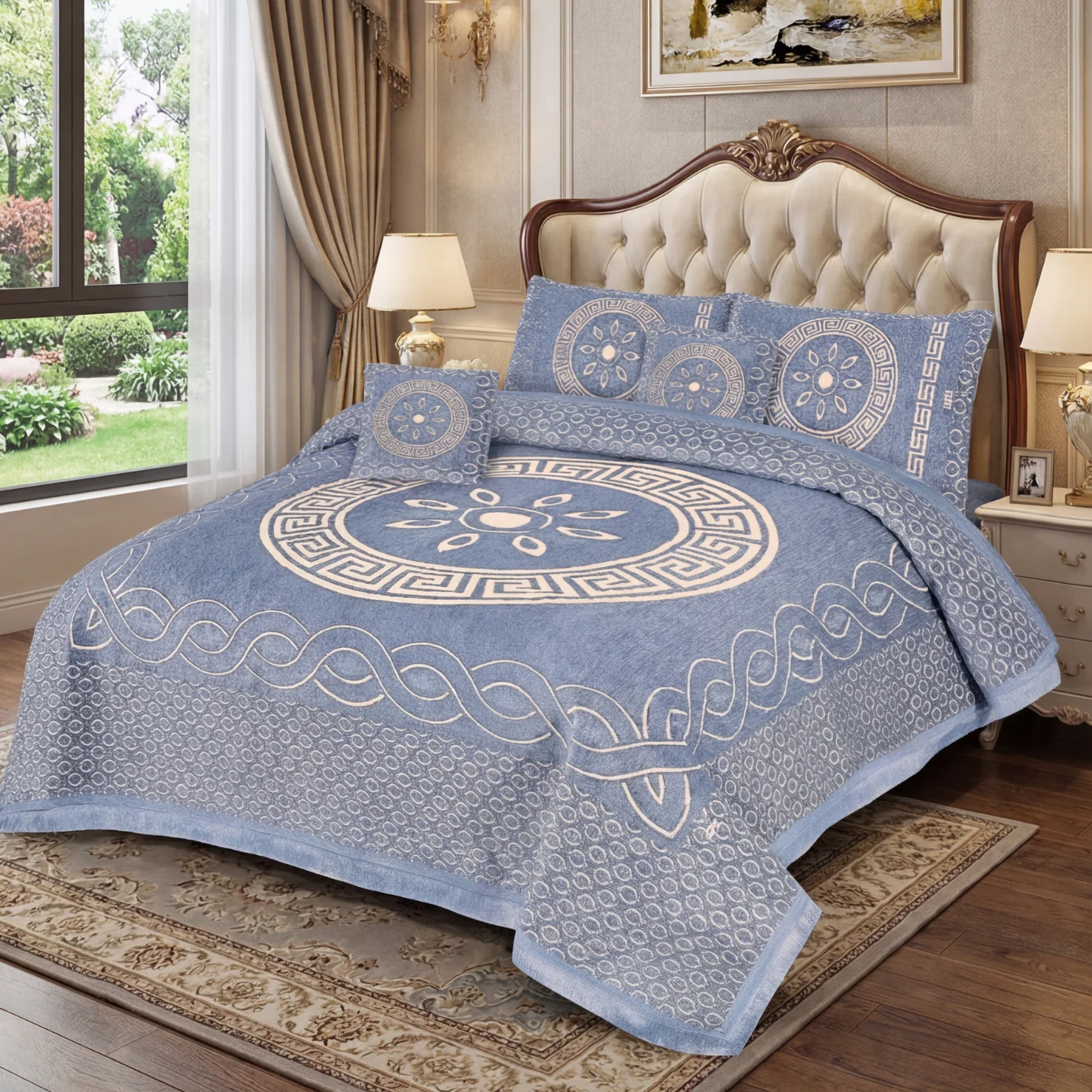 Jacquard Velvet Bedsheets sblue