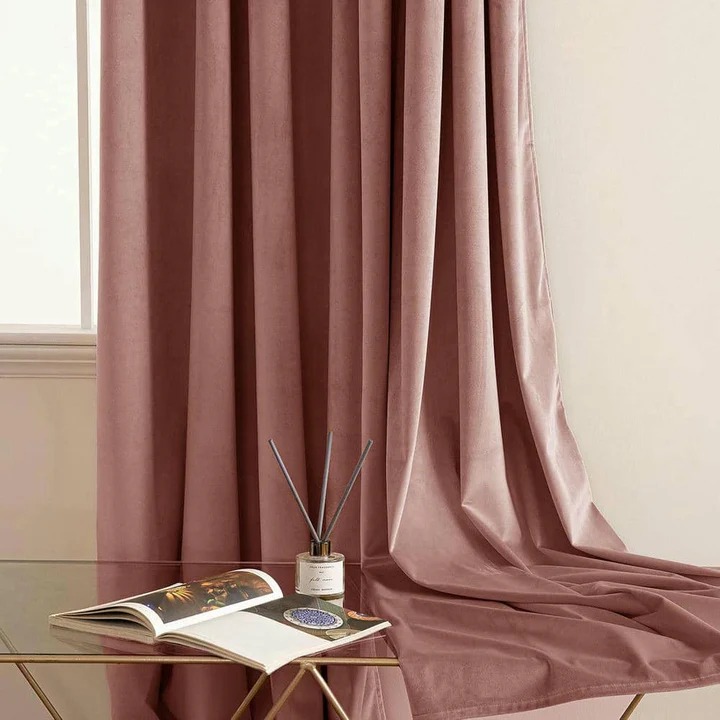 Alternative view of Plain Dyed Luxury Velvet Curtains Tea Pink ( 2 Curtain Set )