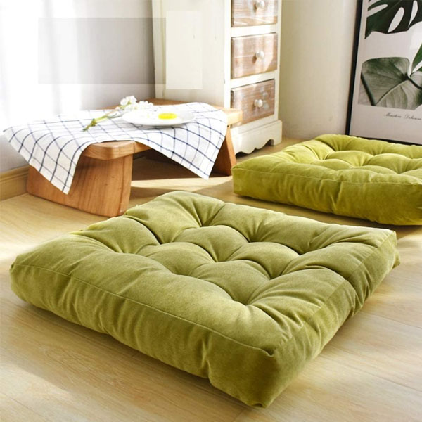 Velvet Floor Cushions Dark Olive Green