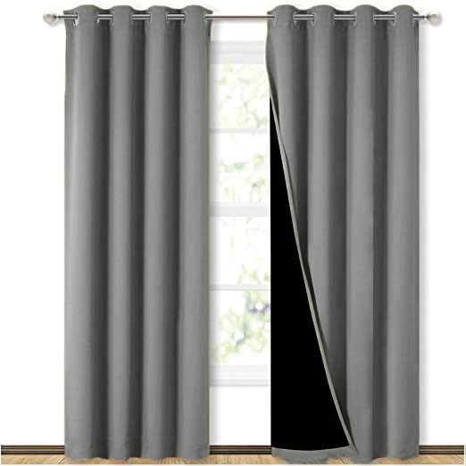 Self Jacquard blackout curtains grey