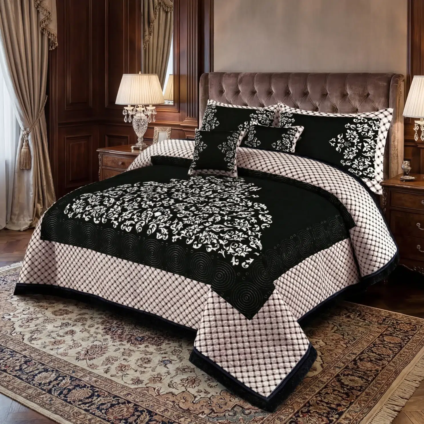 JACQUARD LUXURY BLACK BEDSHEET SET- 5 PCS