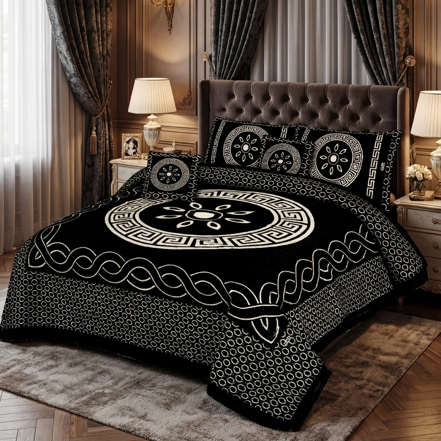 JACQUARD LUXURY BLACK BEDSHEET SET- 5 PCS