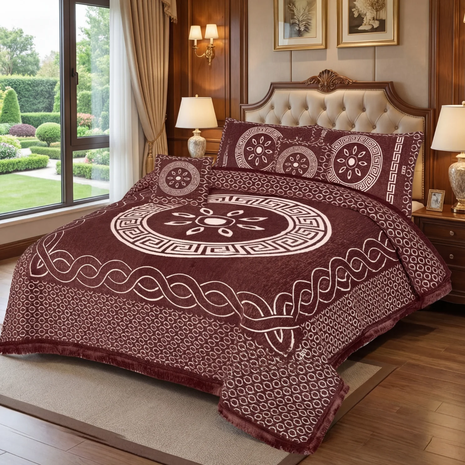 JACQUARD LUXURY CHOCOLATE BEDSHEET SET- 5 PCS