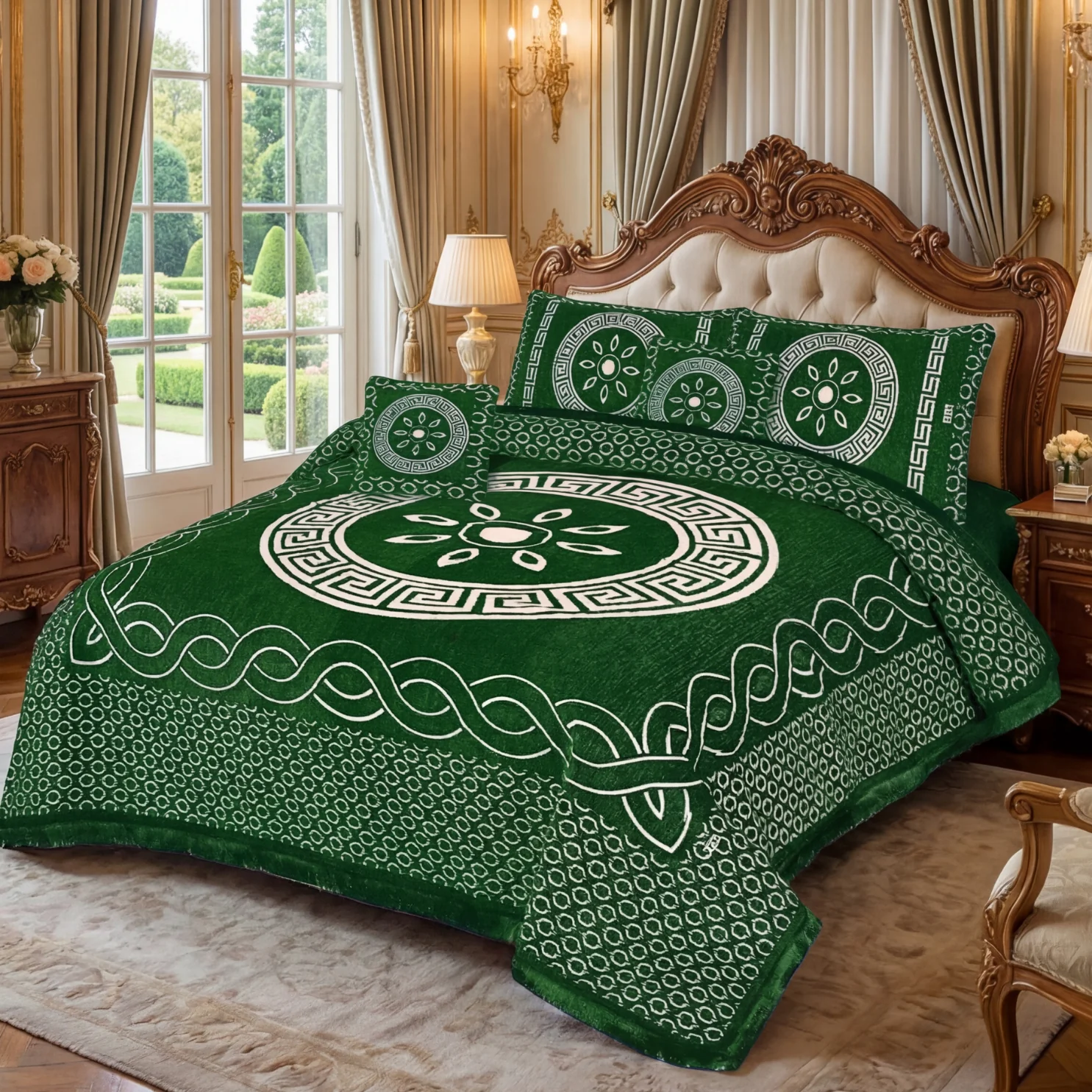 JACQUARD LUXURY GREEN BEDSHEET SET- 5 PCS
