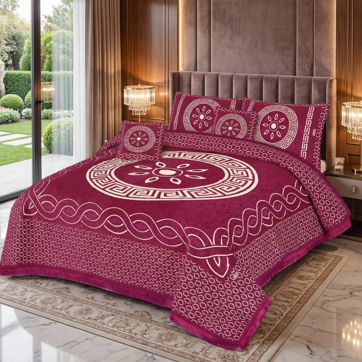 Jacquard Velvet Bedsheets h pink