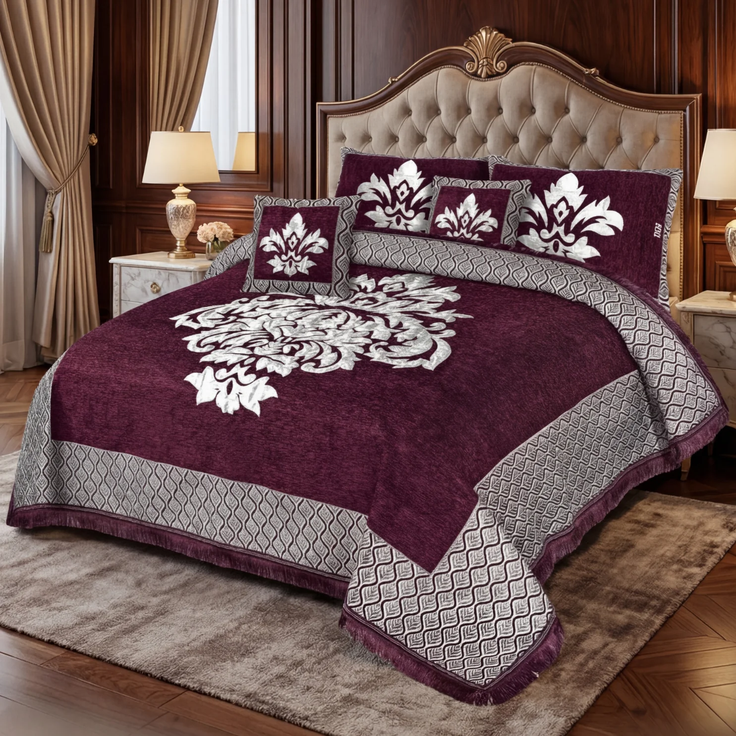 Jacquard Velvet Bedsheets maroon
