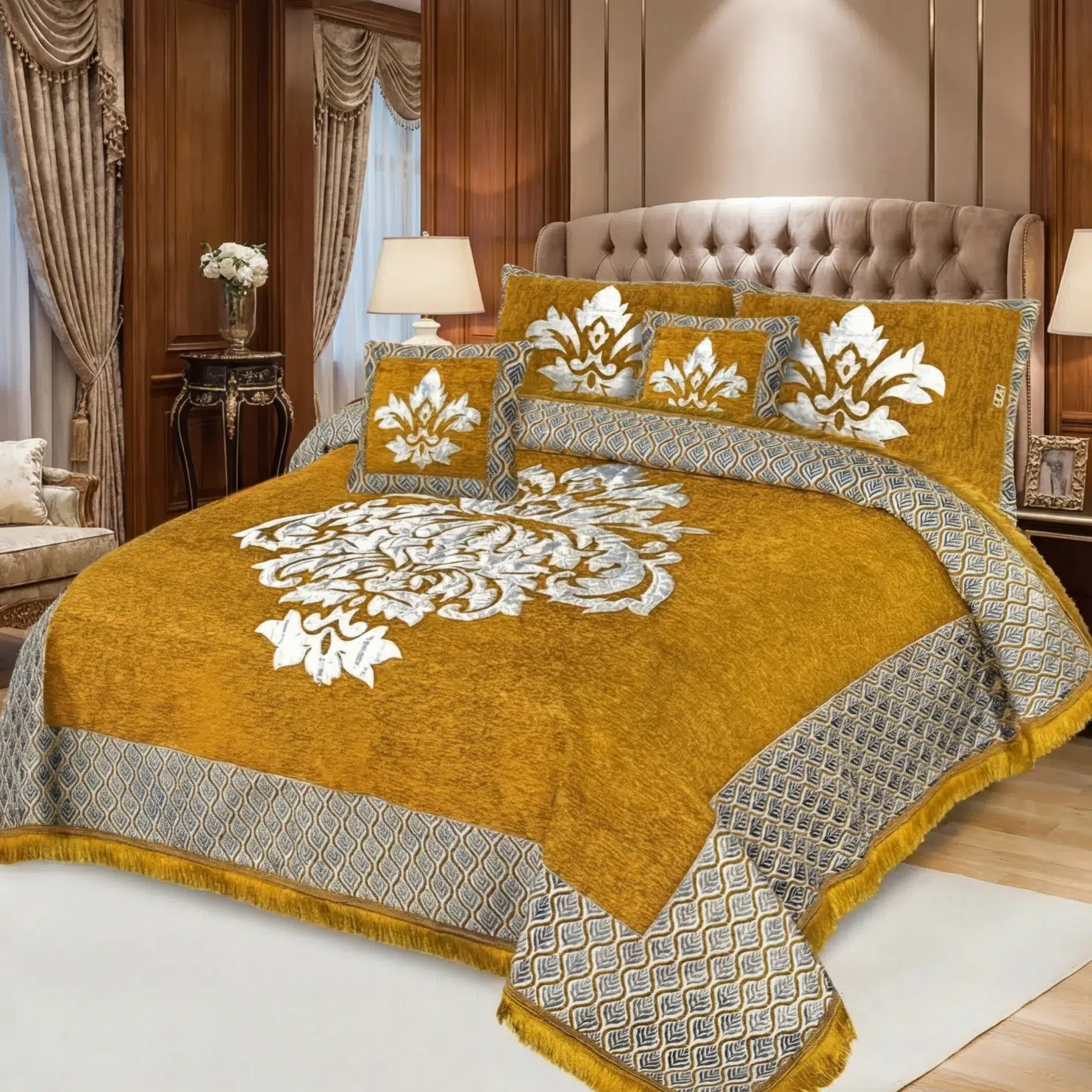 Jacquard Velvet Bedsheets mustard