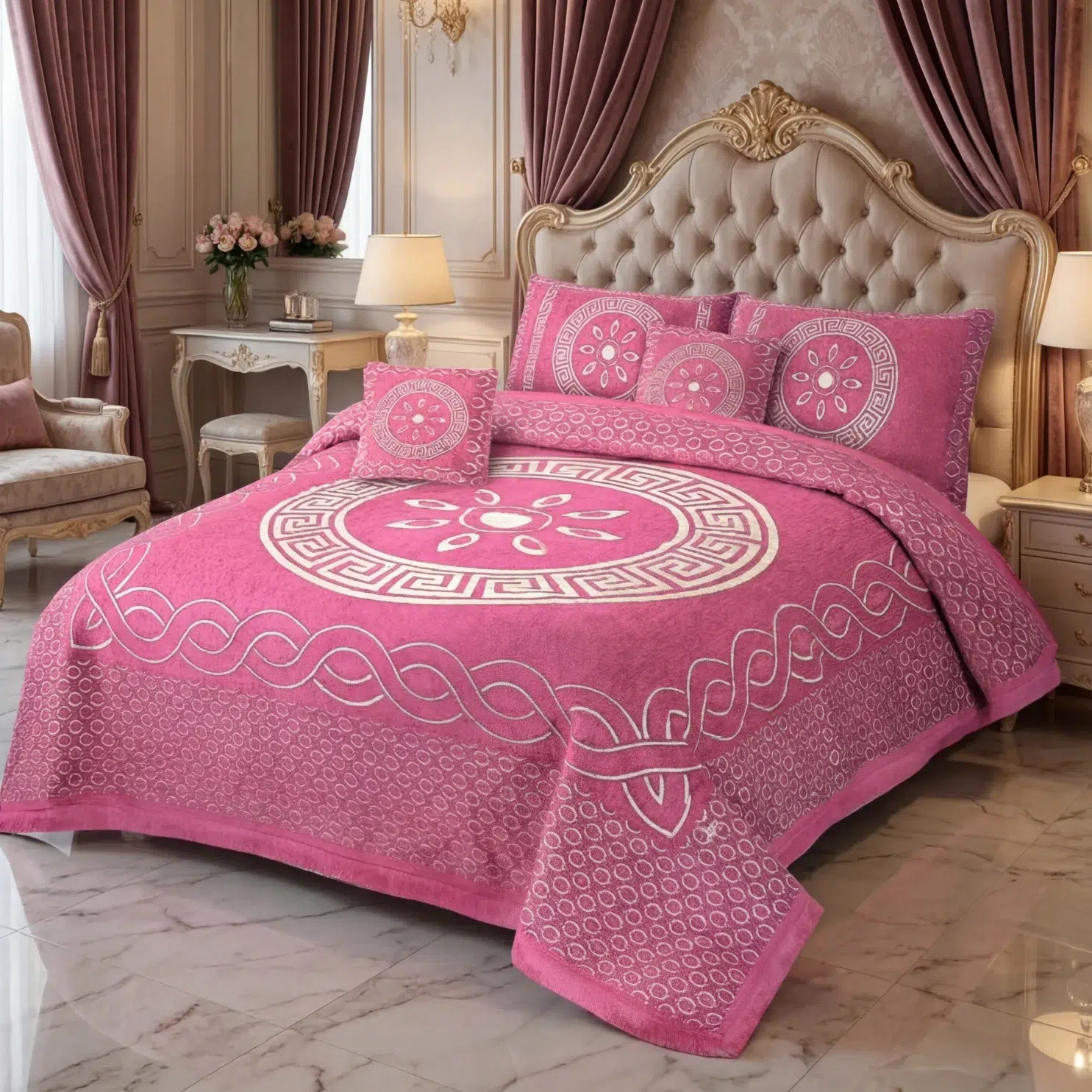 Jacquard Velvet Bedsheets pink