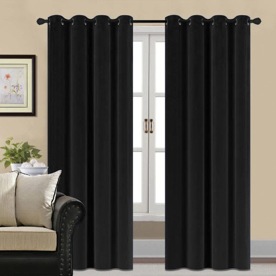 plain velvet curtains Black 1