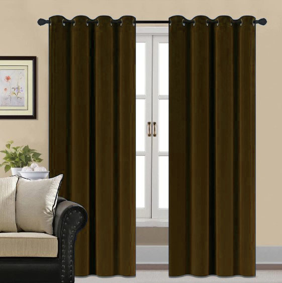 plain velvet curtains Brown