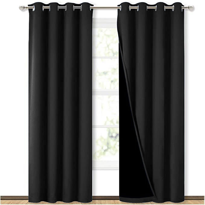 Self Jacquard blackout curtains black
