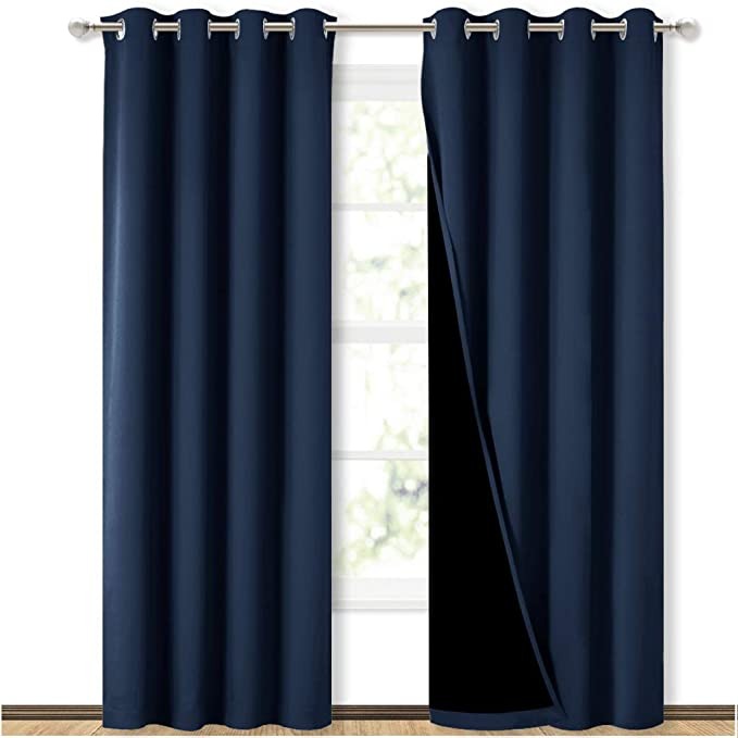 Self Jacquard blackout curtains Navy blue