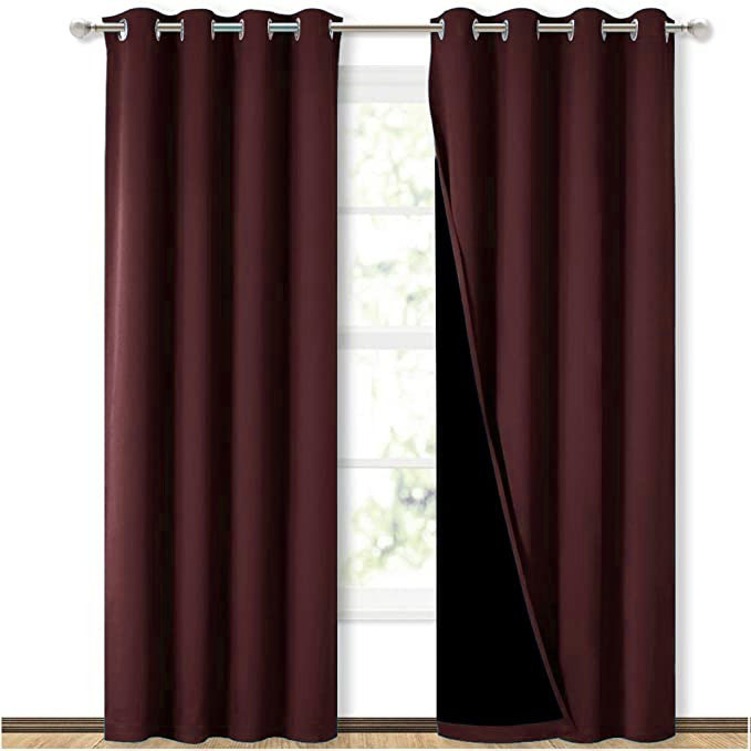Self Jacquard blackout curtains maroon