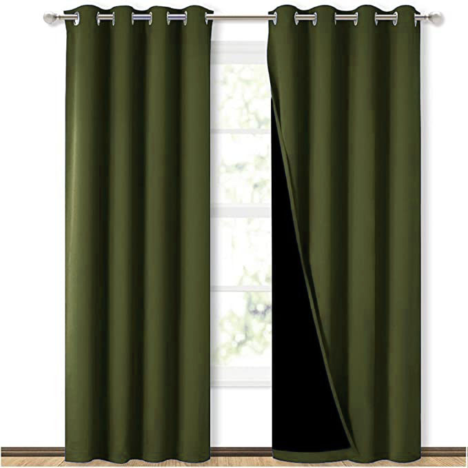 Self Jacquard blackout curtains olive green