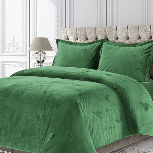 Matt velvet plain bed sheet green