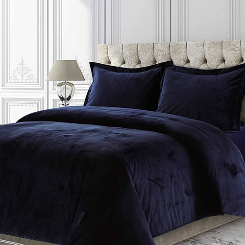 Matt velvet plain bed sheet navy blue