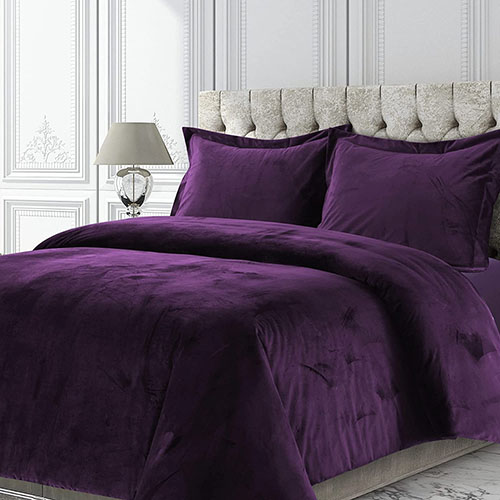 Matt velvet plain bed sheet purple