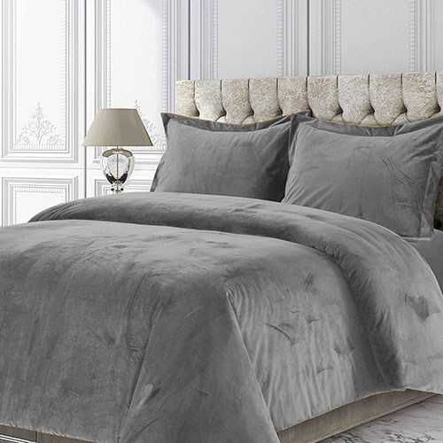 Matt velvet plain bed sheet silver Grey