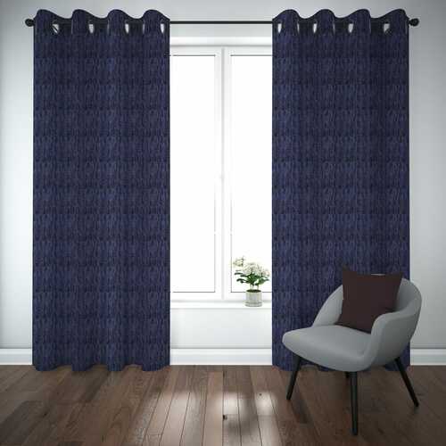 Self Design Premium Jacquard Curtains navy blue