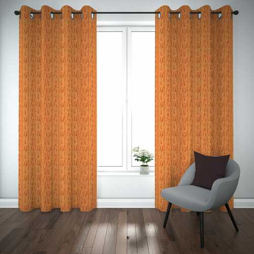 Self Design Premium Jacquard Curtains orange