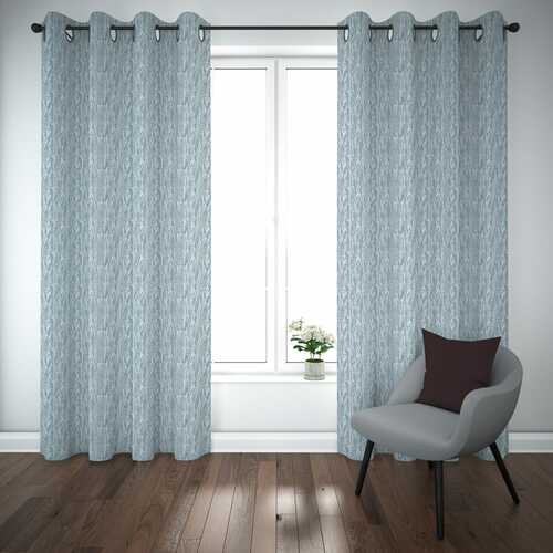 Self Design Premium Jacquard Curtains sky blue