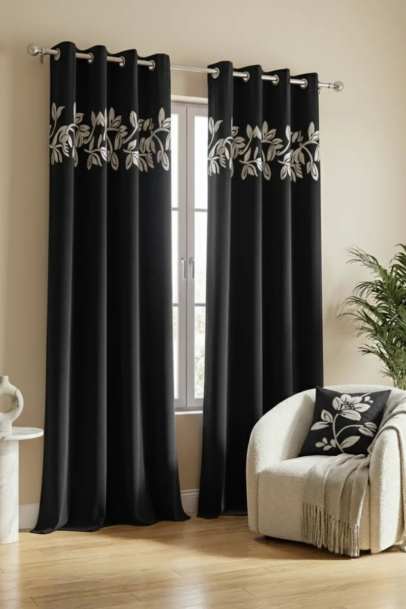 Luxury Velvet Curtains floral vine black