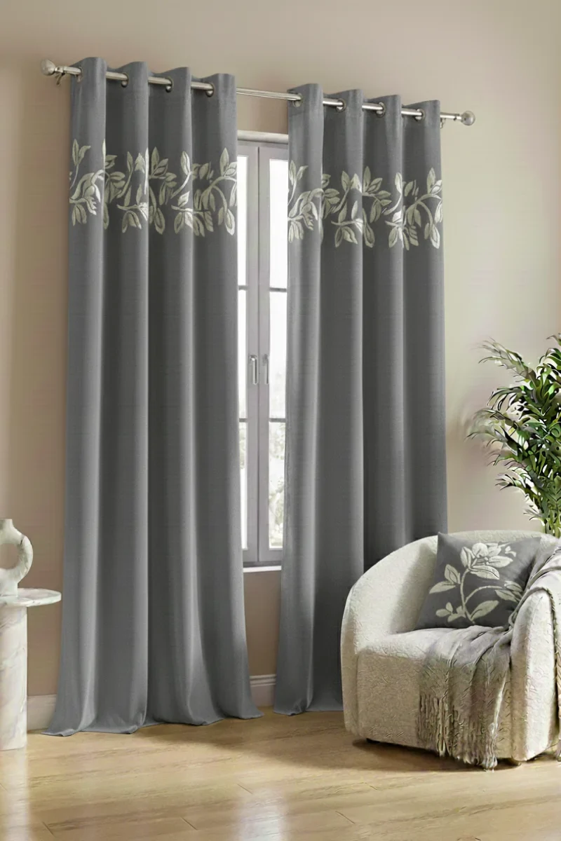 Luxury Velvet Curtains floral vine dark greyy
