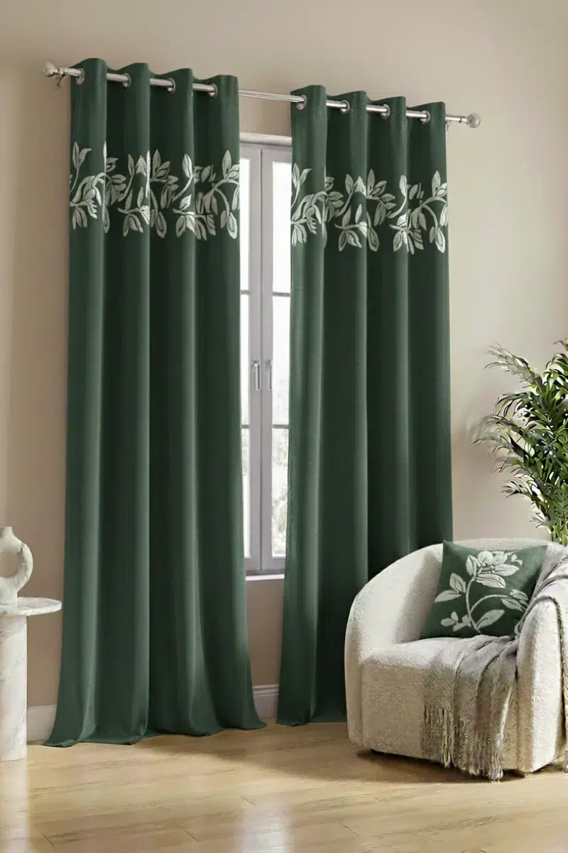 Luxury Velvet Curtains floral vine green
