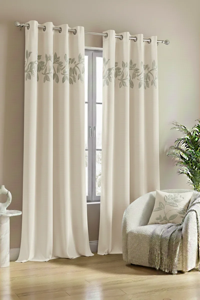Luxury Velvet Curtains floral vine ivory