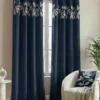 Luxury Velvet Curtains floral vine navyblue